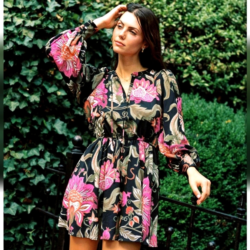 Georgie Floral Black and Pink Women's Dress